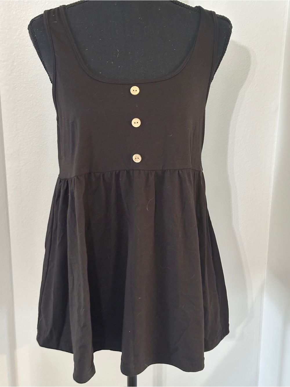 Maternity: Sleeveless Black Babydoll Tank with Button Front